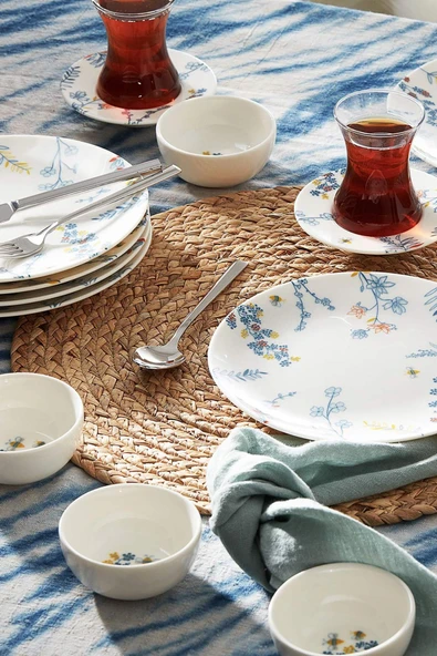 Bonita Blue 26 Parça 6 Kişilik Porselen Kahvaltı Servis Takımı