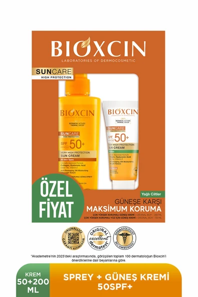 Sun Care Spf 50 Yüz Güneş Kremi 50 ml Karma Yağlı Cilt + Vücut Güneş Spreyi 200 Ml