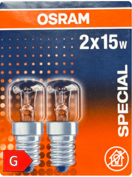 (2 Li Paket) Osram 15W Fırın Ampulü (Sarı Işık) E14 Duylu (İnce Duy)