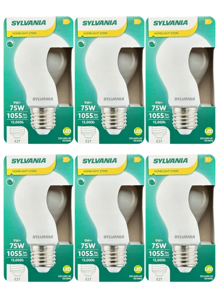 (6 Adet) Sylvania 9W (75W) 2700K (Sarı Işık) Dim Edilebilir E27 Duylu (Kalın Duy) Soft Led Ampul