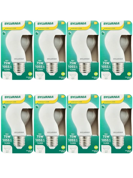 (8 Adet) Sylvania 9W (75W) 2700K (Sarı Işık) Dim Edilebilir E27 Duylu (Kalın Duy) Soft Led Ampul