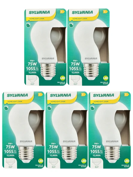 (5 Adet) Sylvania 9W (75W) 2700K (Sarı Işık) Dim Edilebilir E27 Duylu (Kalın Duy) Soft Led Ampul