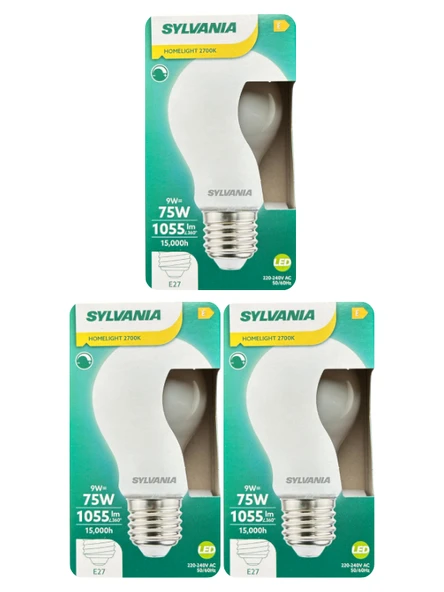 (3 Adet) Sylvania 9W (75W) 2700K (Sarı Işık) Dim Edilebilir E27 Duylu (Kalın Duy) Soft Led Ampul