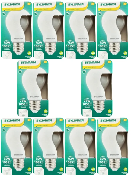 (10 Adet) Sylvania 9W (75W) 2700K (Sarı Işık) Dim Edilebilir E27 Duylu (Kalın Duy) Soft Led Ampul