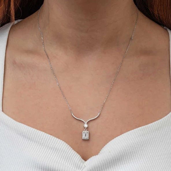 Baget Taşlı Gerdanlık Model Kadın Gümüş Kolye - 2
