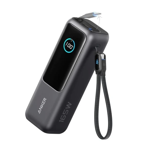 Anker Dizüstü Bilgisayar Power Bank (25K, 165W, Dahili ve Geri Çekilebilir Kablolar) - Siyah