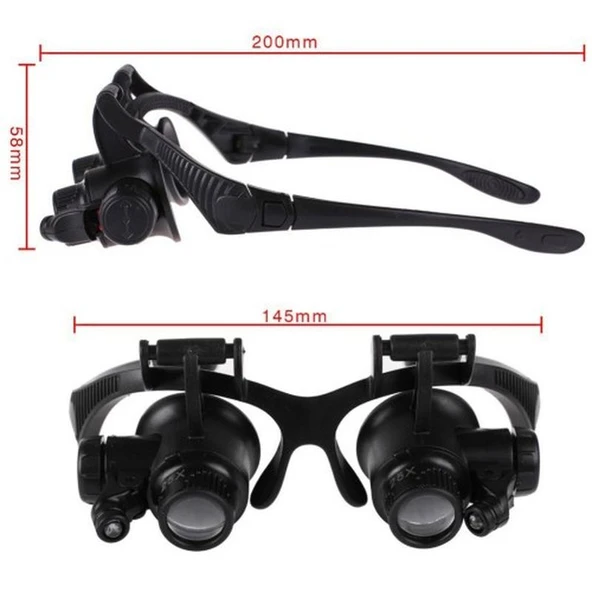Gözlük Modeli 10X 15X 20X 25X Lens 2 Led Işıklı Büyüteç - 2