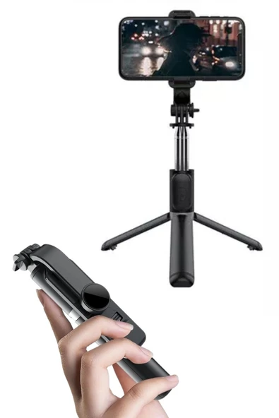 BUFFER® Masaüstü Tripod Olabilen Telefon Tutuculu Kablosuz Kumandalı Selfie Çubuğu