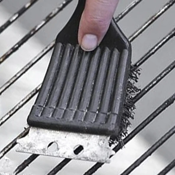 Mangal BBQ Temizlik Fırçası Ergonomik Paslanmaz Çelik Kıllar Mangal Fırçası - 2