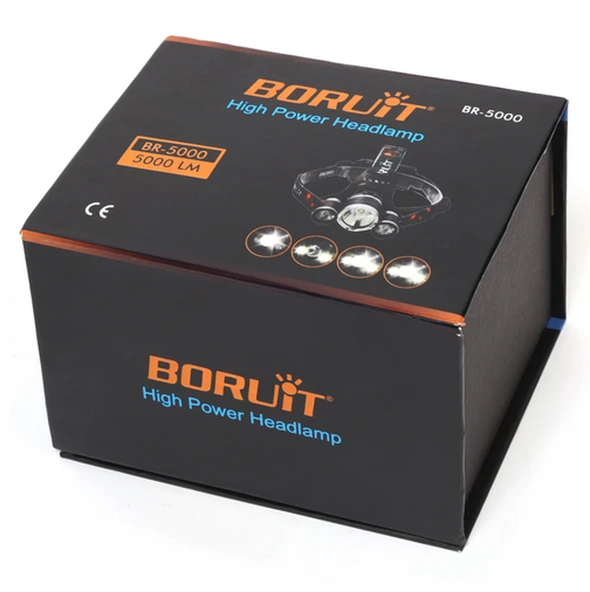 Boruit T6 Kafa Feneri 5000 Lumens 3Xcree Xm-T6+2R5 Lamba Led Kamp Lambası - 2