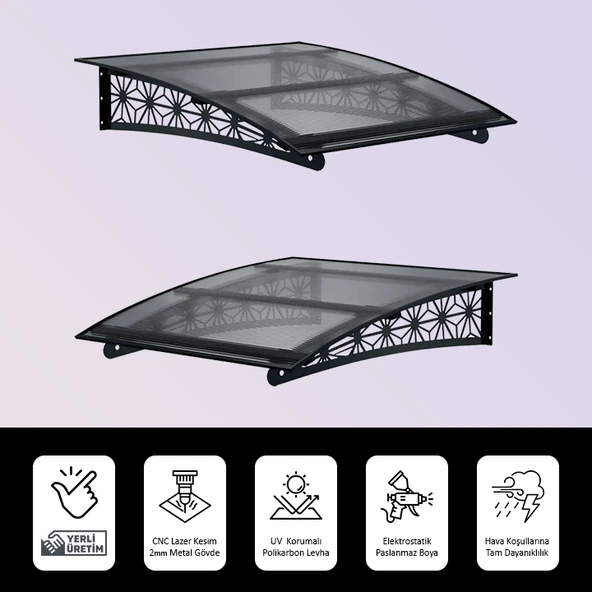 SundurmaX Pratik Metal Sundurma Lotus Serisi Kapı ve Pencere Üstü Sundurma Koruma Gölgelik Kar Yağmur Kanopi (Siyah Gövde) - 4