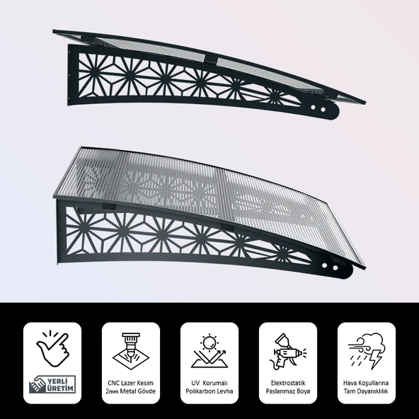 SundurmaX Pratik Metal Sundurma Lotus Serisi Kapı ve Pencere Üstü Sundurma Koruma Gölgelik Kar Yağmur Kanopi (Siyah Gövde) - 5