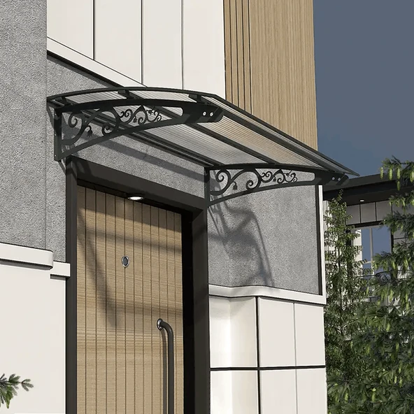 SundurmaX Pratik Metal Sundurma Lale Serisi Kapı ve Pencere Üstü Sundurma Koruma Gölgelik Kar Yağmur Kanopi (Siyah Gövde) - 3
