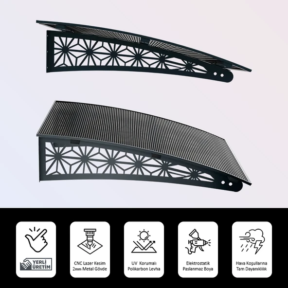 SundurmaX Pratik Metal Sundurma Lotus Serisi Kapı ve Pencere Üstü Sundurma Koruma Gölgelik Kar Yağmur Kanopi (Antrasit Gövde) - 11