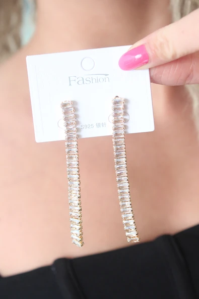 Gold Renk Zirkon Taşlı Kadın Küpe - TJ-BKP7161 - Resim 2