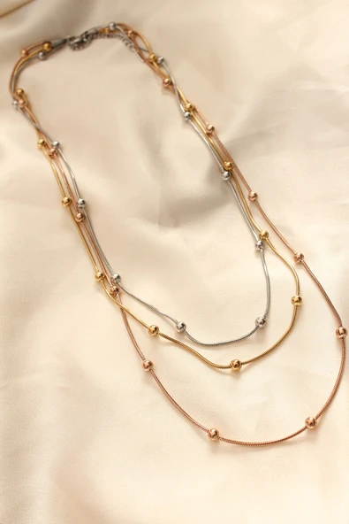 316L Çelik Karışık Renkli Topçuk Tasarımlı Çoklu Kolye - TJ-BKO6242 - 2