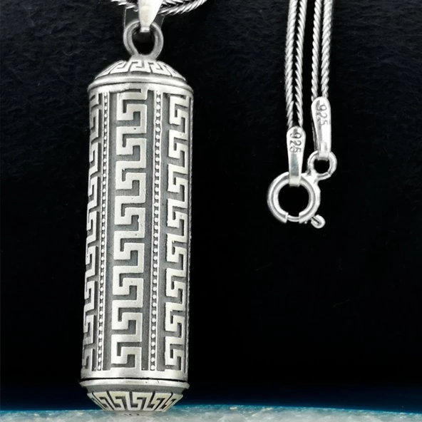 Silindir Tasarımlı 925 Ayar Gümüş Cevşen Muska Kabı Kolye Küçük Boy - 6