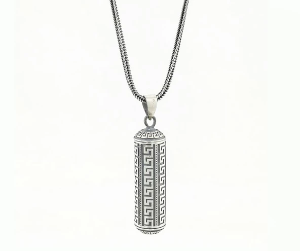 Silindir Tasarımlı 925 Ayar Gümüş Cevşen Muska Kabı Kolye Küçük Boy - 5