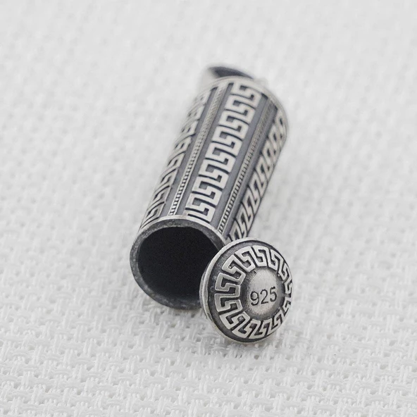 Silindir Tasarımlı 925 Ayar Gümüş Cevşen Muska Kabı Kolye Küçük Boy - 2