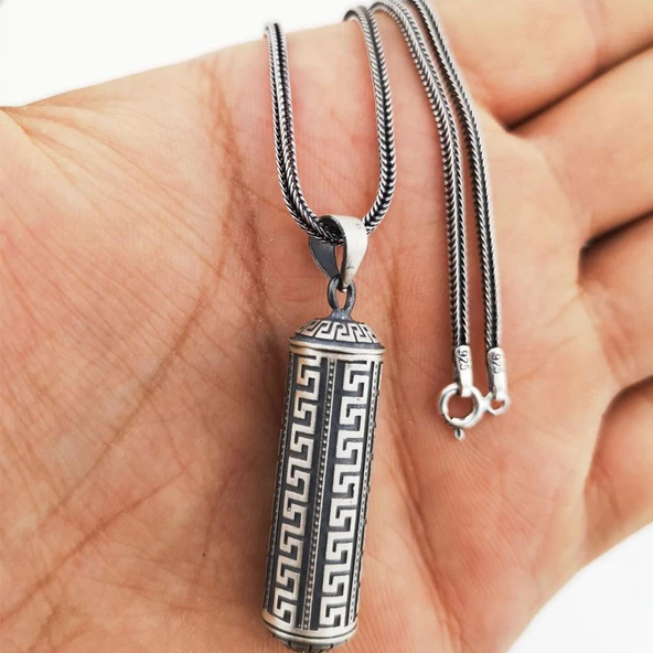 Silindir Tasarımlı 925 Ayar Gümüş Cevşen Muska Kabı Kolye Küçük Boy - 4