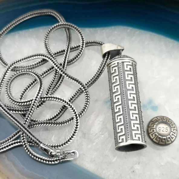 Silindir Tasarımlı 925 Ayar Gümüş Cevşen Muska Kabı Kolye Küçük Boy - 7