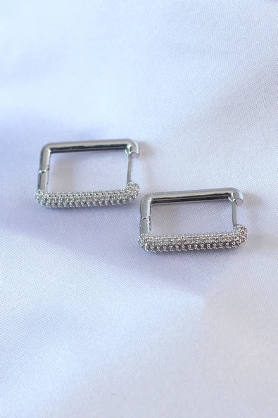 Gümüş Renk Kare Model Zirkon Taşlı Pirinç Kadın Küpe - TJ-BKP7527 ürün görseli 1