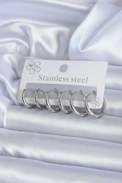 316L Çelik Gümüş Renk Halka Kadın Küpe Seti - TJ-BKP7885 ürün görseli 1