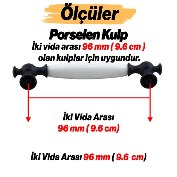 Arnas Porselen Kulp 96 mm Mobilya Çekmece Mutfak Dolabı Dolap Kapak Kulpları Kulb Kulpu Siyah - Resim 3
