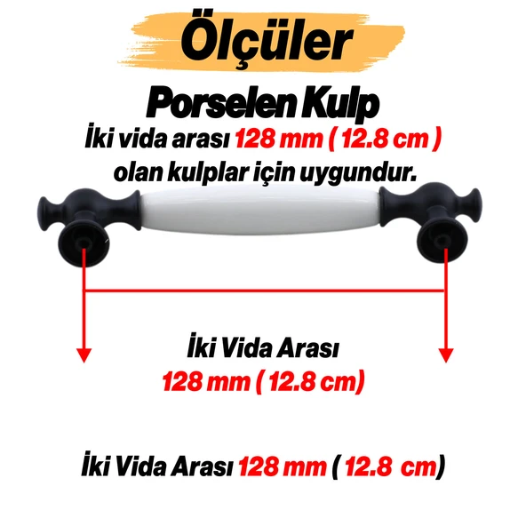 Arnas Porselen Kulp 128 mm Mobilya Çekmece Mutfak Dolabı Dolap Kapak Kulpları Kulb Kulpu Siyah - Resim 3