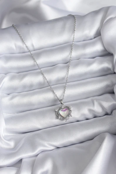 316L Çelik Zincir Gümüş Renk Kalp Model Kadın Kolye - TJ-BKO7823 - Resim 2