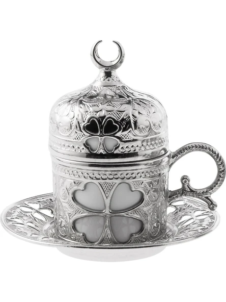 Sena Yonca Desenli Porselenli 4 Parça Gümüş Renk Fincan