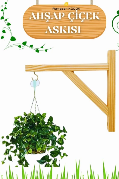 Ramazan Küçük Ahşap Sarkıt Çiçekler Için Kancalı Duvar Askılığı Balkon Askısı Ahşap Çiçeklik - 3