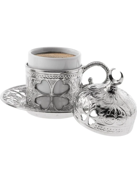 Sena Yonca Desenli Porselenli 4 Parça Gümüş Renk Fincan - 2