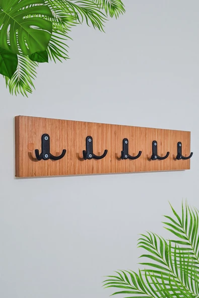 Green Life Design Bambu - Siyah Portmanto Duvar Askılığı Modern Elbise Askılığı 5'li Metal Askılıklı - 2