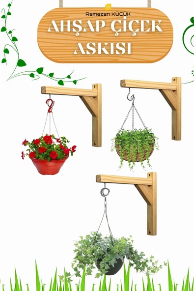 Ramazan Küçük Ahşap Sarkıt Çiçekler Için Kancalı Duvar Askılığı Balkon Askısı Ahşap Çiçeklik - 5
