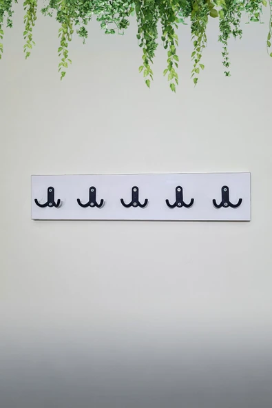 Green Life Design Beyaz- Siyah Portmanto Duvar Askılığı Modern Elbise Askılığı 5'li Metal Askılıklı - 2