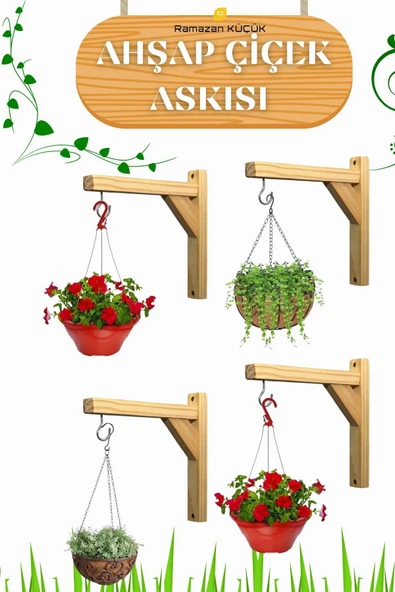 Ramazan Küçük Ahşap Sarkıt Çiçekler Için Kancalı Duvar Askılığı Balkon Askısı Ahşap Çiçeklik - 6