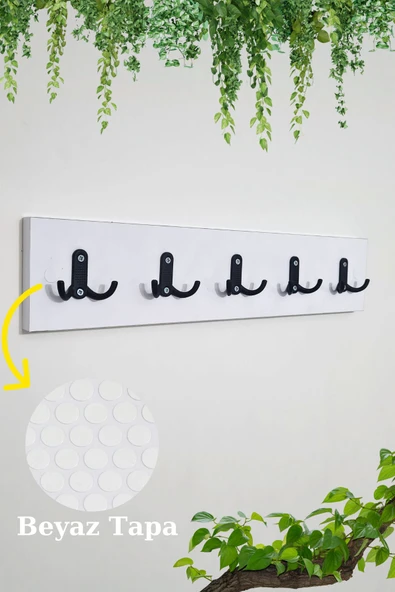 Green Life Design Beyaz- Siyah Portmanto Duvar Askılığı Modern Elbise Askılığı 5'li Metal Askılıklı - 4