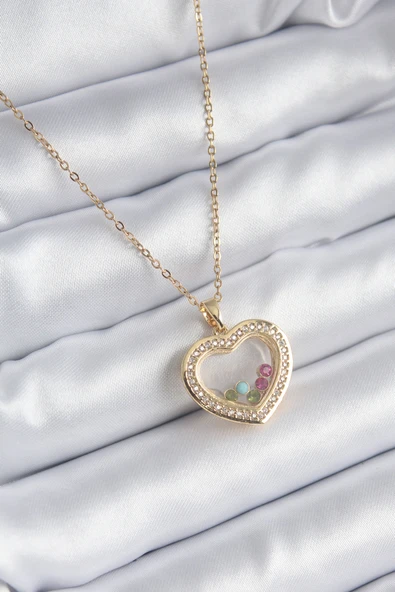 316L Çelik Gold Renk Zirkon Taş Detay Kalp Fanus Model Kadın Kolye - TJ-BKO8196