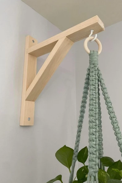 Ramazan Küçük Ahşap Askı Çiçek Aparatı Kancalı Duvara Monte Portatif Çiçek Askısı - Resim 4