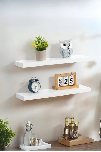 Ramazan Küçük Mutfak Kahve Köşesi Rafı Coffee Bar   Gizli Raf  2'li Beyaz  Duvar Rafı Set - 3