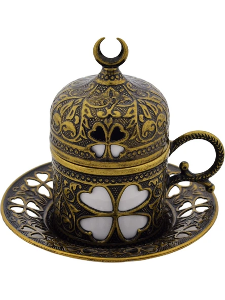 Sena Yonca Desenli Porselenli 4 Parça Antik Renk Fincan