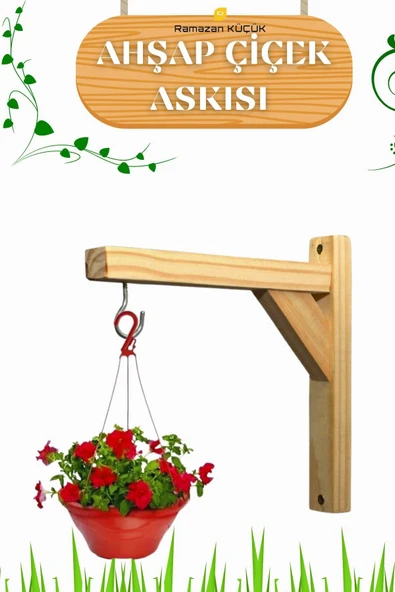 Ramazan Küçük Ahşap Sarkıt Çiçekler Için Kancalı Duvar Askılığı Balkon Askısı Ahşap Çiçeklik - 2