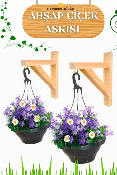 Ramazan Küçük Ahşap Sarkıt Çiçekler Için Kancalı Duvar Askılığı Balkon Askısı Ahşap Çiçeklik - 4