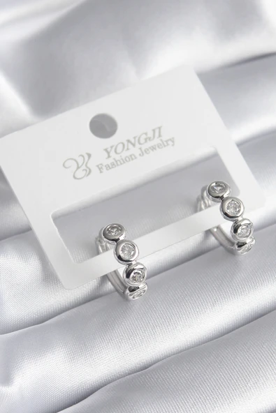 Pirinç Gümüş Renk Zirkon Taşlı Kadın Küpe - TJ-BKP8345 ürün görseli 1