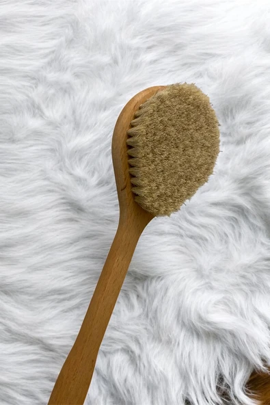 %100 Doğal At Kılı Sırt Fırçası Ahşap Saplı Duş Fırçası