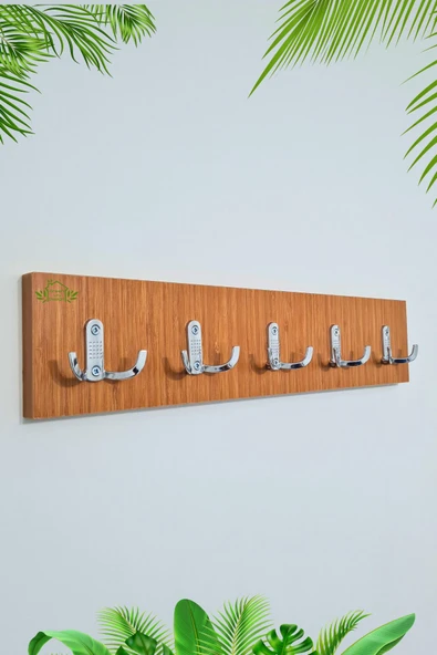 Green Life Design Bambu -Krom Portmanto Duvar Askılığı Modern Elbise Askılığı 5'li Metal Askılıklı