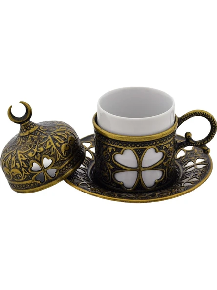 Sena Yonca Desenli Porselenli 4 Parça Antik Renk Fincan - 2