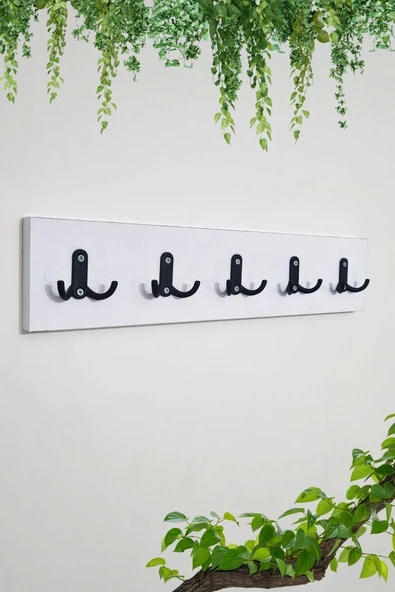 Green Life Design Beyaz- Siyah Portmanto Duvar Askılığı Modern Elbise Askılığı 5'li Metal Askılıklı - 3