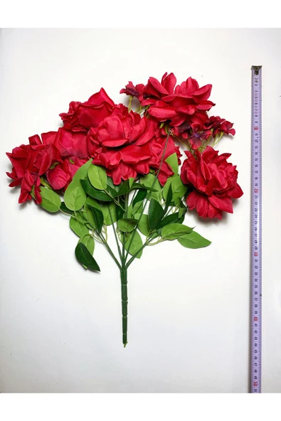 Açmış Büyük Gül Demeti 9 Lu Yapay Çiçek Demeti Tek Parça 9 Dal 1. Kalite Kumaş Yapraklı - Resim 3